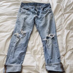 Levi's Distressed Boyfriend Jeans in Light Blue